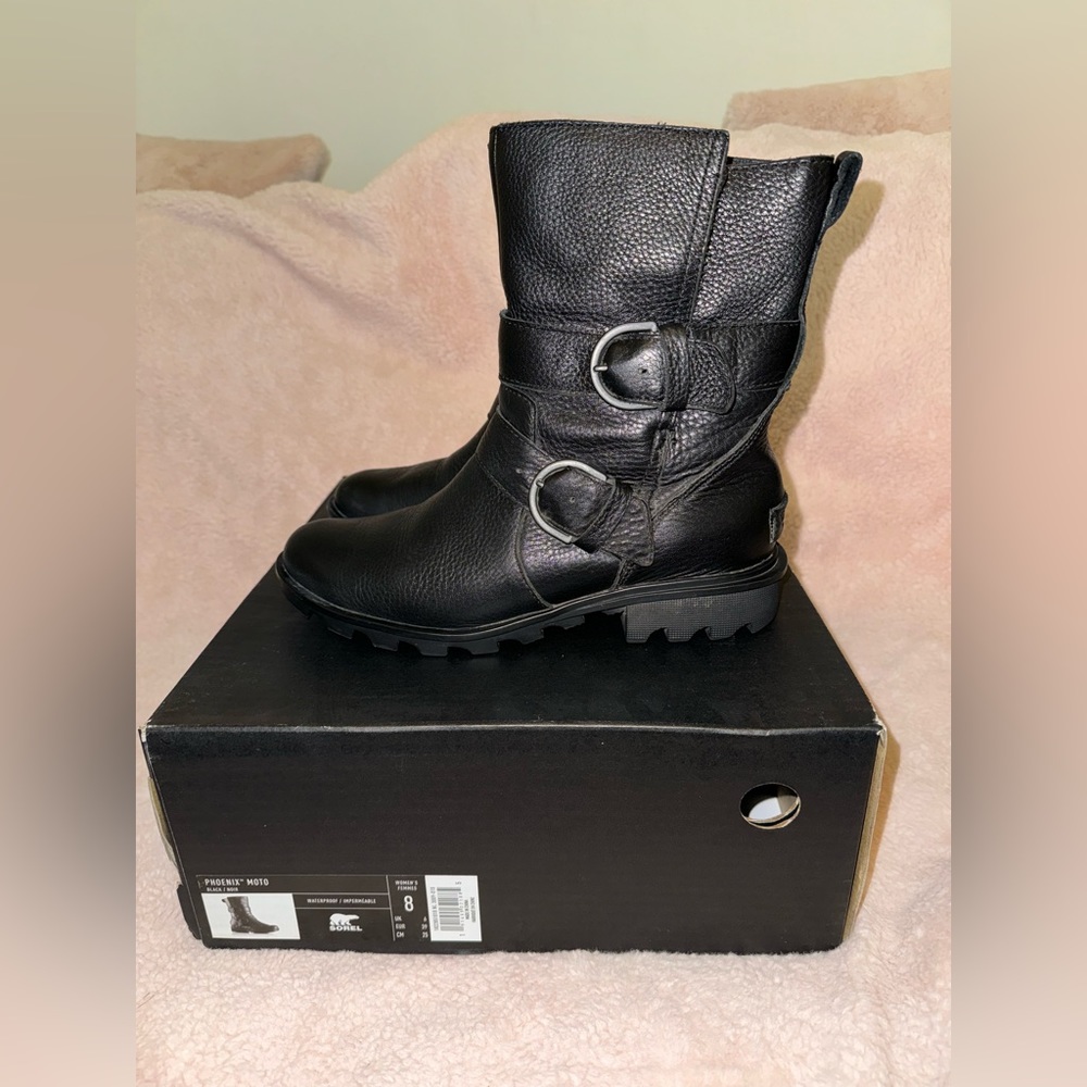 SOREL Motorcycle Boots, women’s size 8, color Black